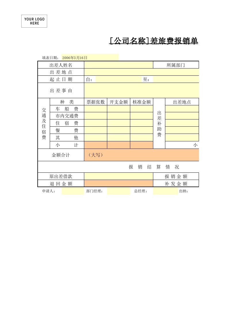 企业管理-差旅费报销单