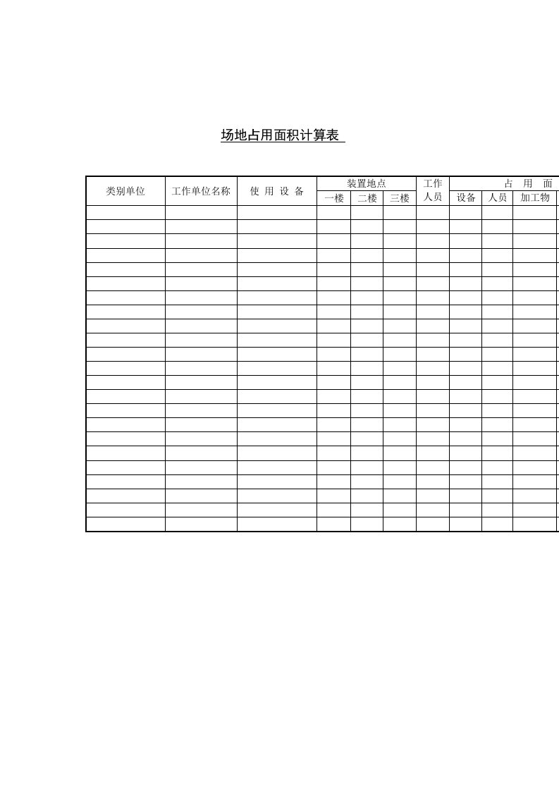 设备装置场地占用面积计算表