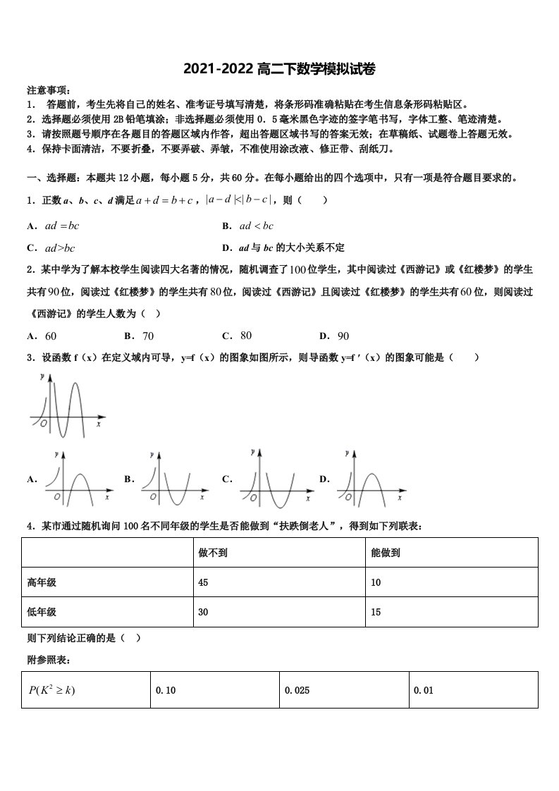 甘肃省定西市陇西二中2021-2022学年高二数学第二学期期末调研模拟试题含解析