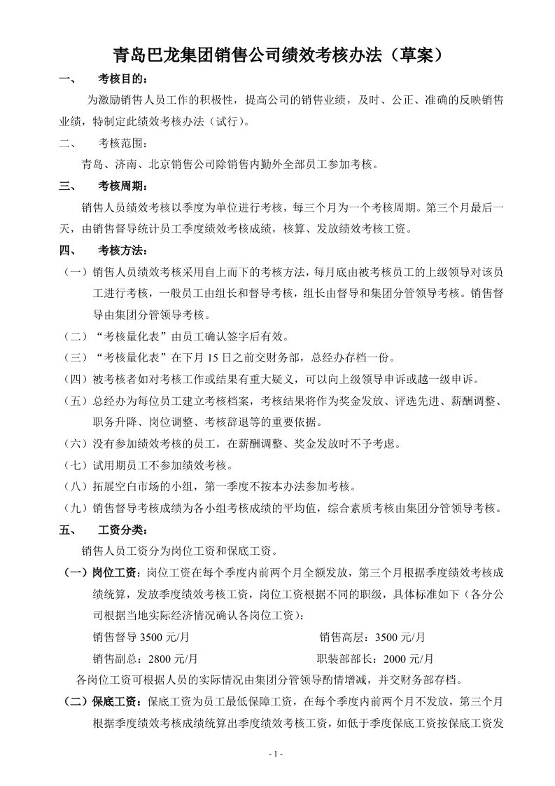 销售公司绩效考核办法