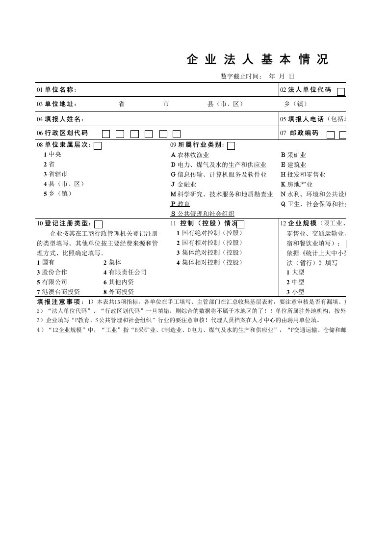 表格模板-企业法人基本情况表