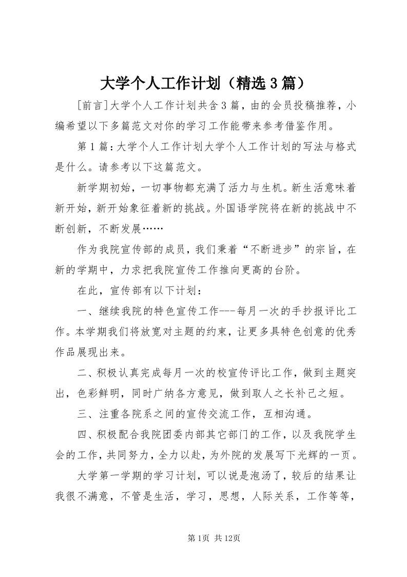 大学个人工作计划