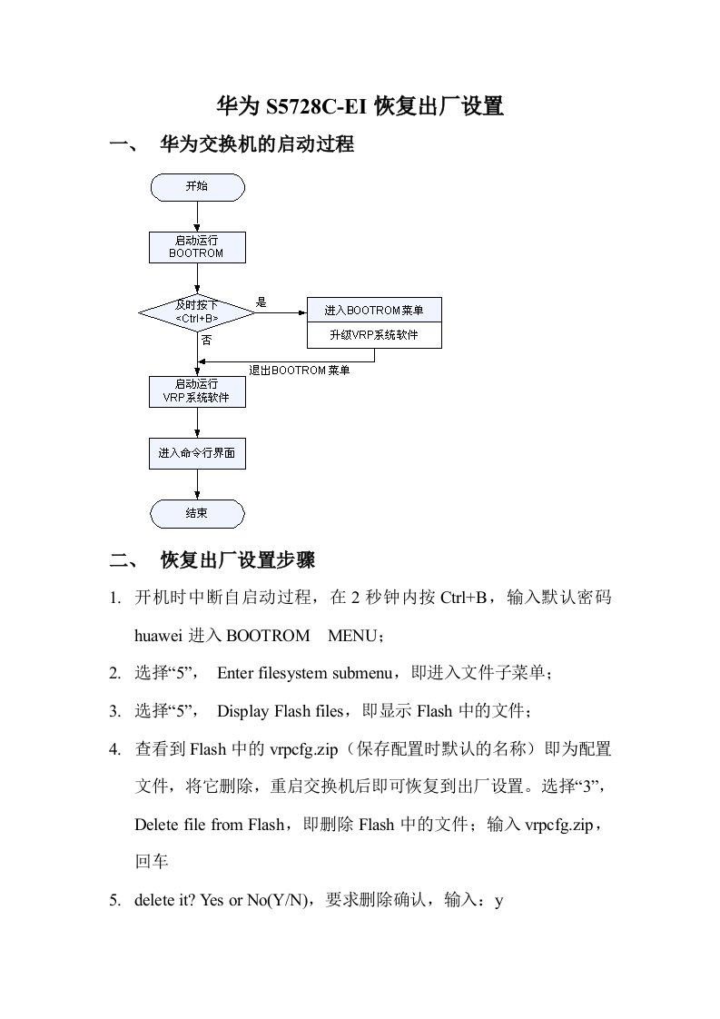 华为交换机s5728c-ei恢复出厂设置