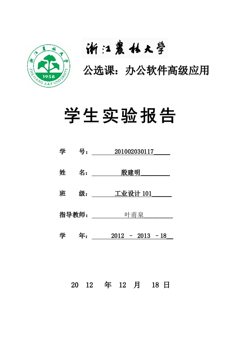 办公软件高级应用学生实验报告