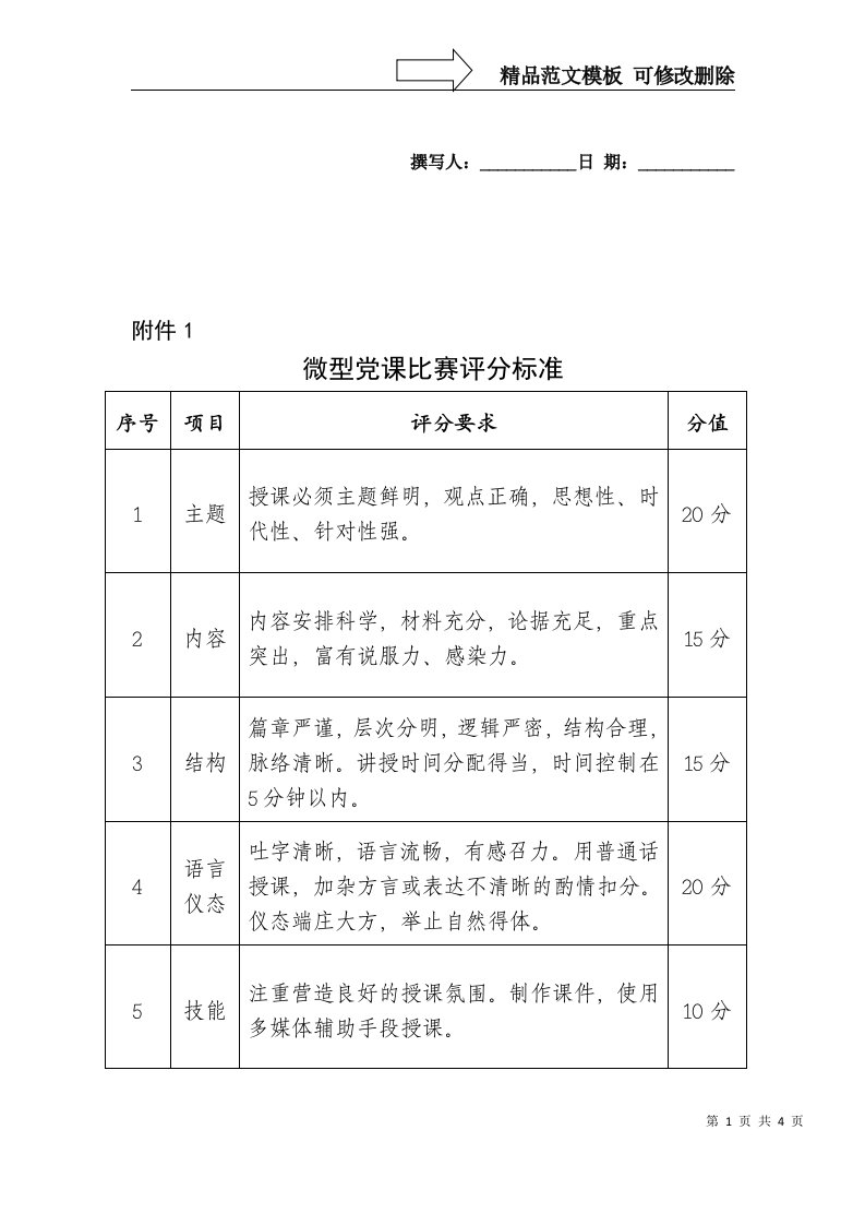 微党课评分标准