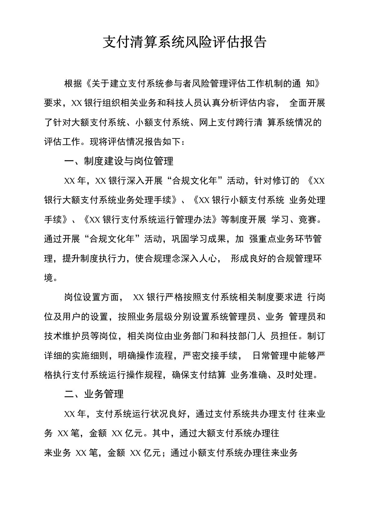 支付清算系统风险评估报告