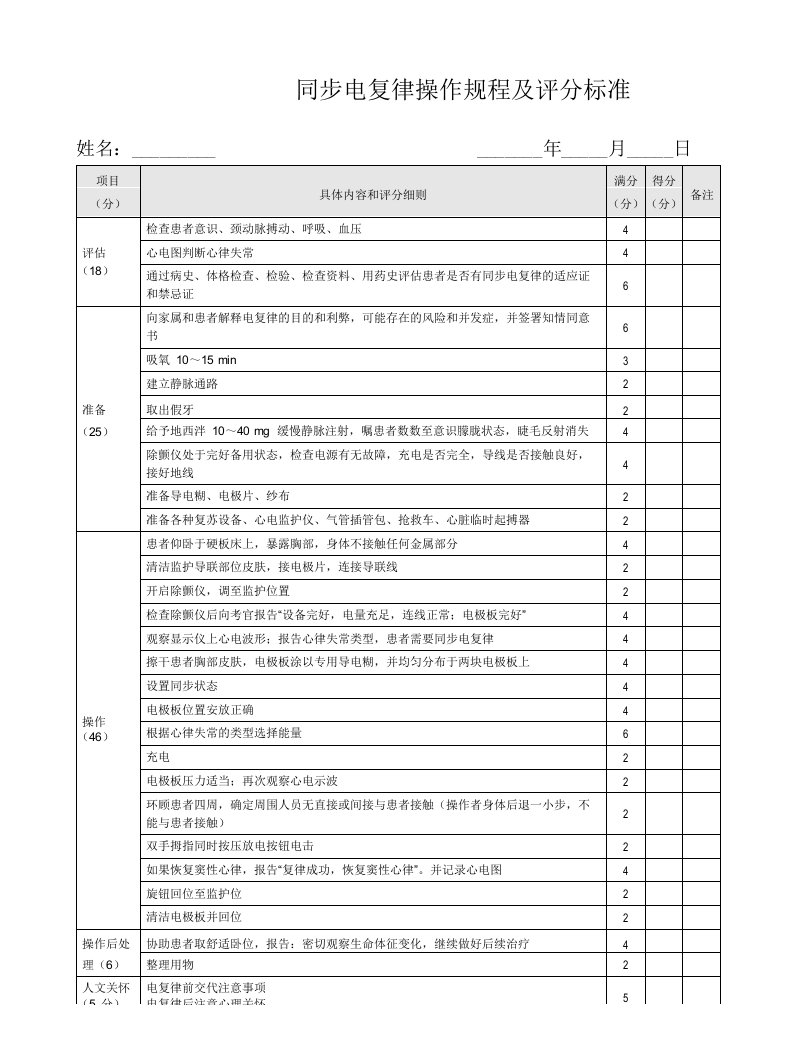 同步电复律操作规程