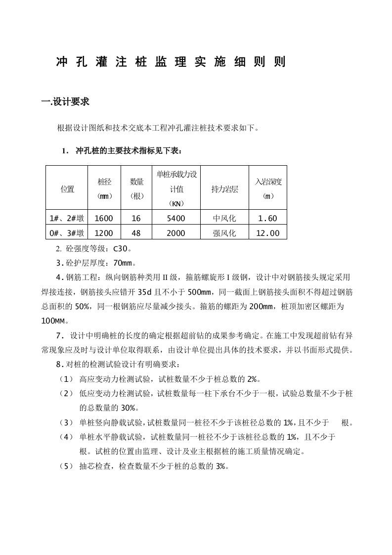 冲孔灌注桩监理实施细则