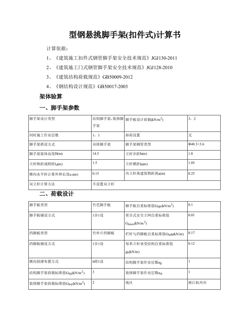 办公大楼型钢悬挑脚手架计算书