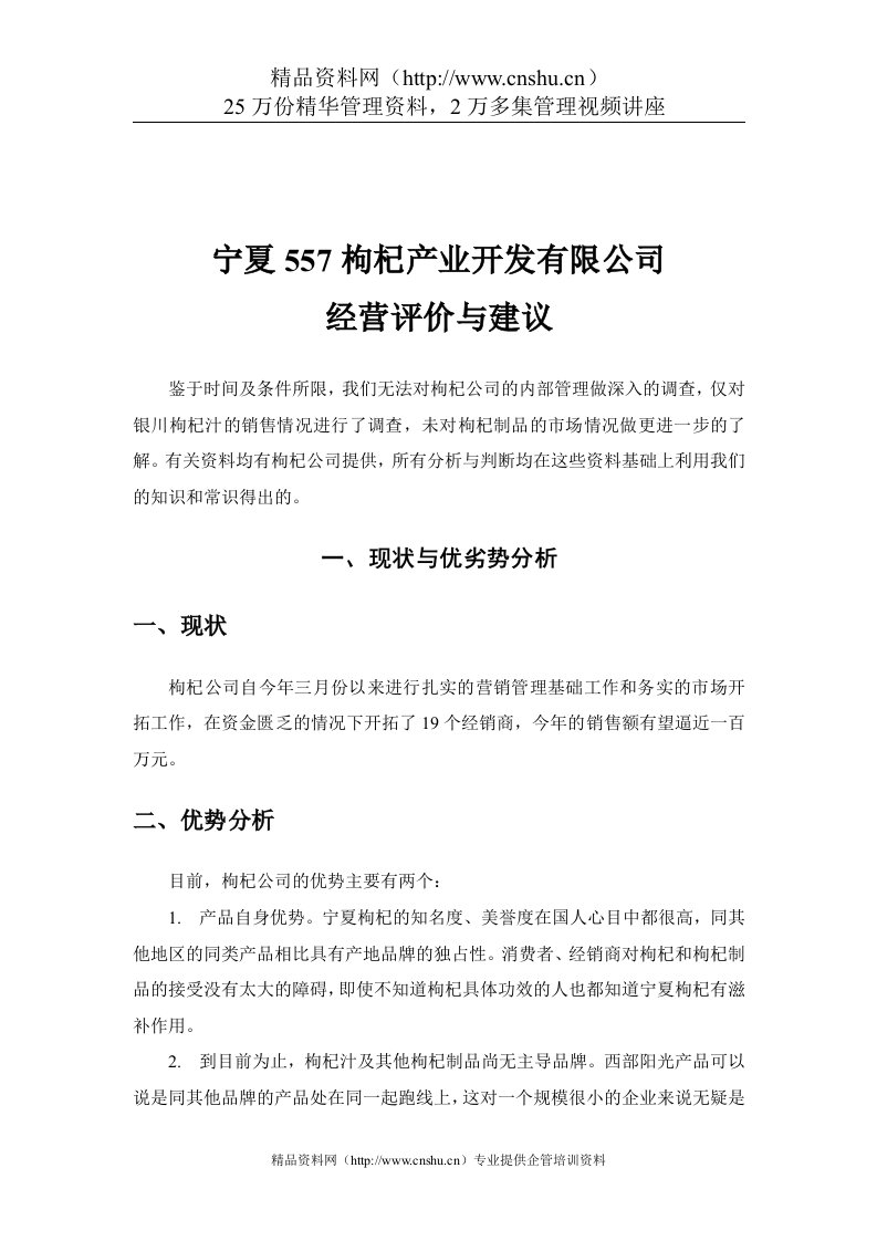 某上市公司的营销及经营分析报告（DOC12页）