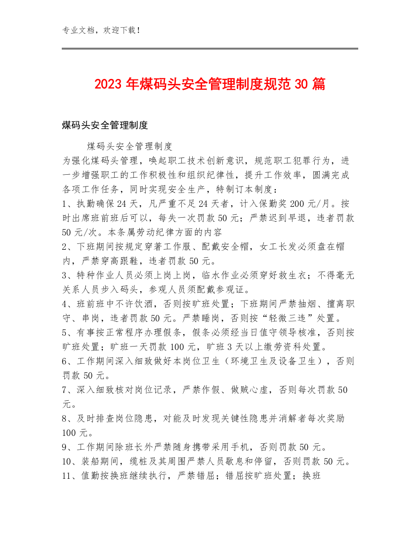 2023年煤码头安全管理制度规范30篇