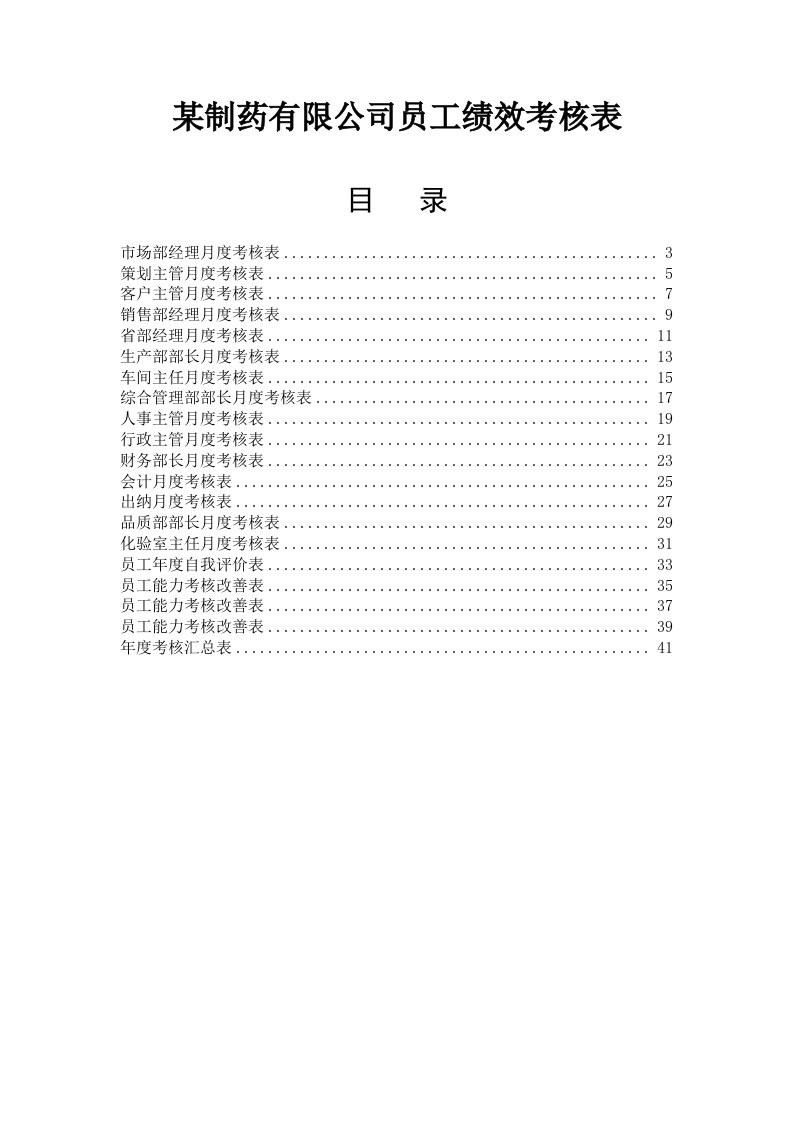 精品文档-某制药公司各部门员工绩效考核表标准汇编DOC页DOC