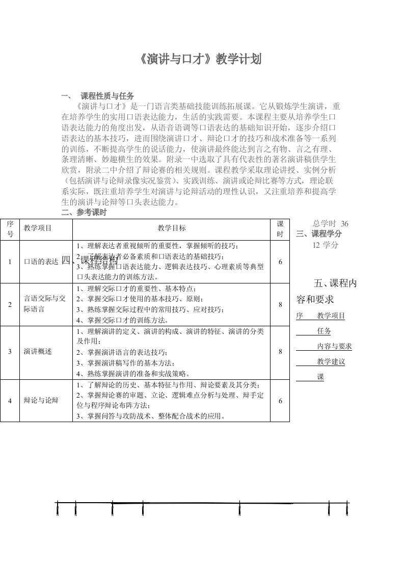 《演讲与口才》教学计划