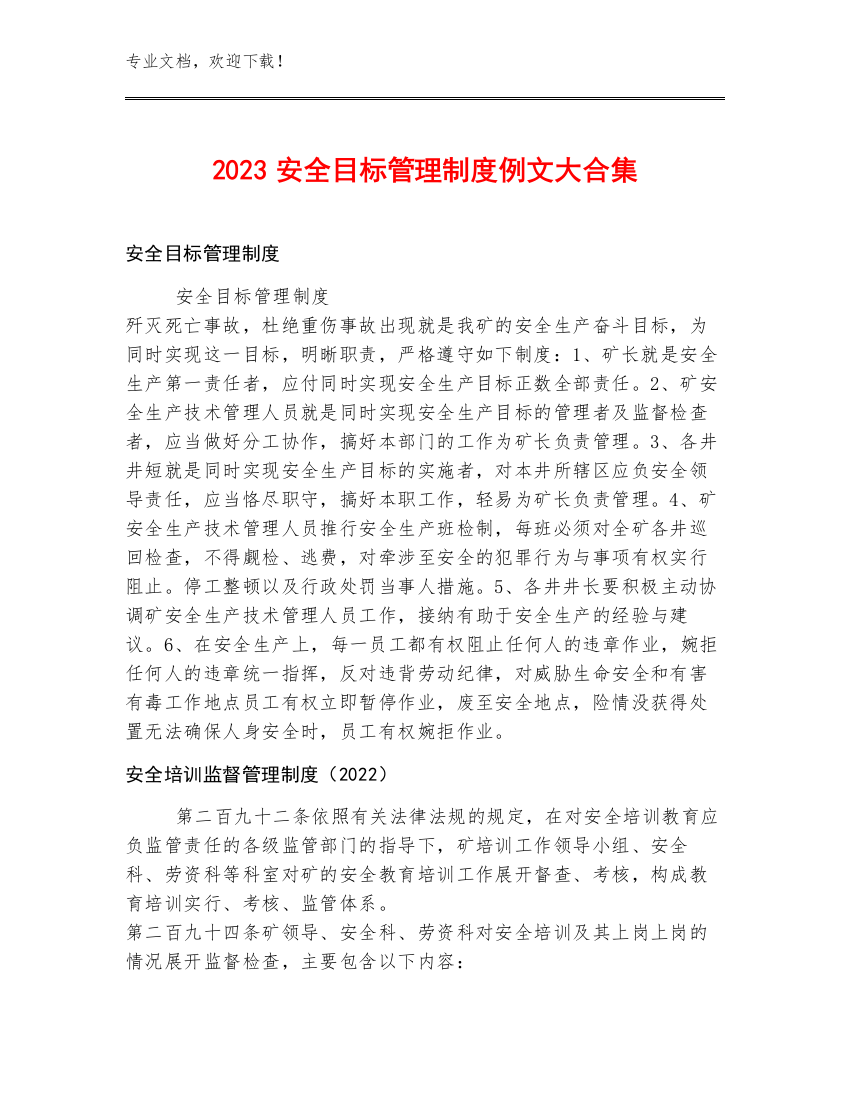 2023安全目标管理制度例文大合集