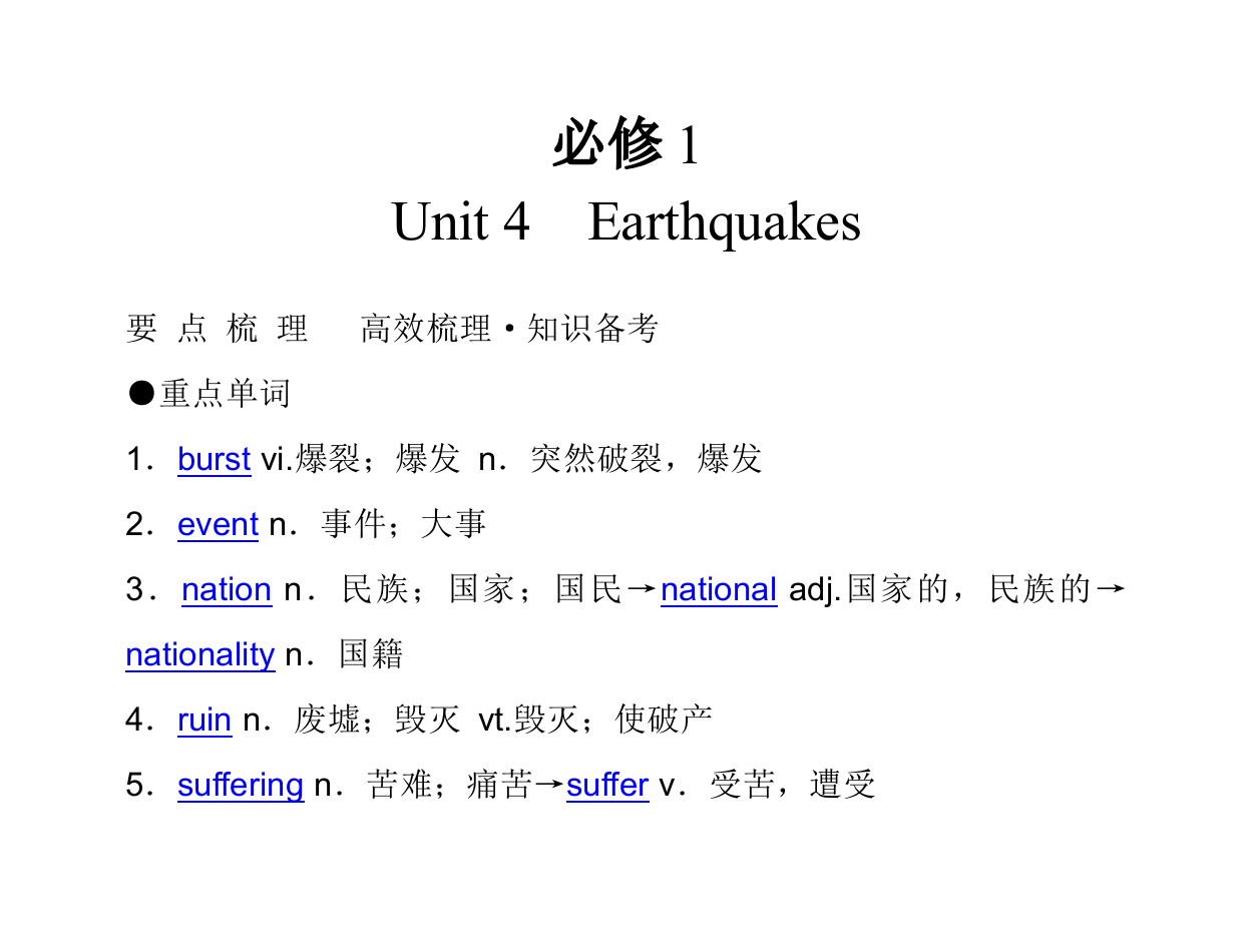 必修1Unit4要点梳理+重点突破　Earthquakes