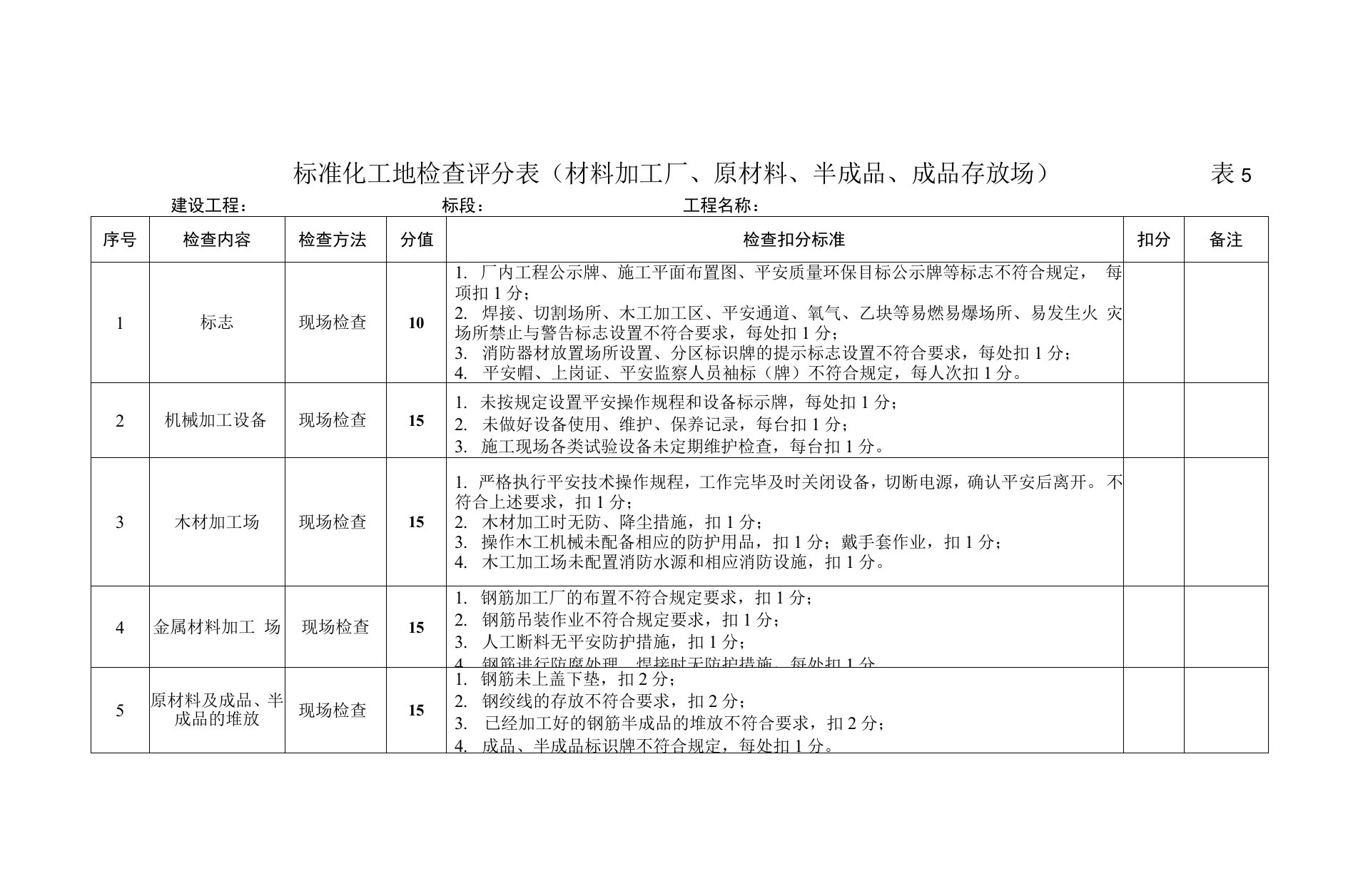 5标准化工地检查评分表