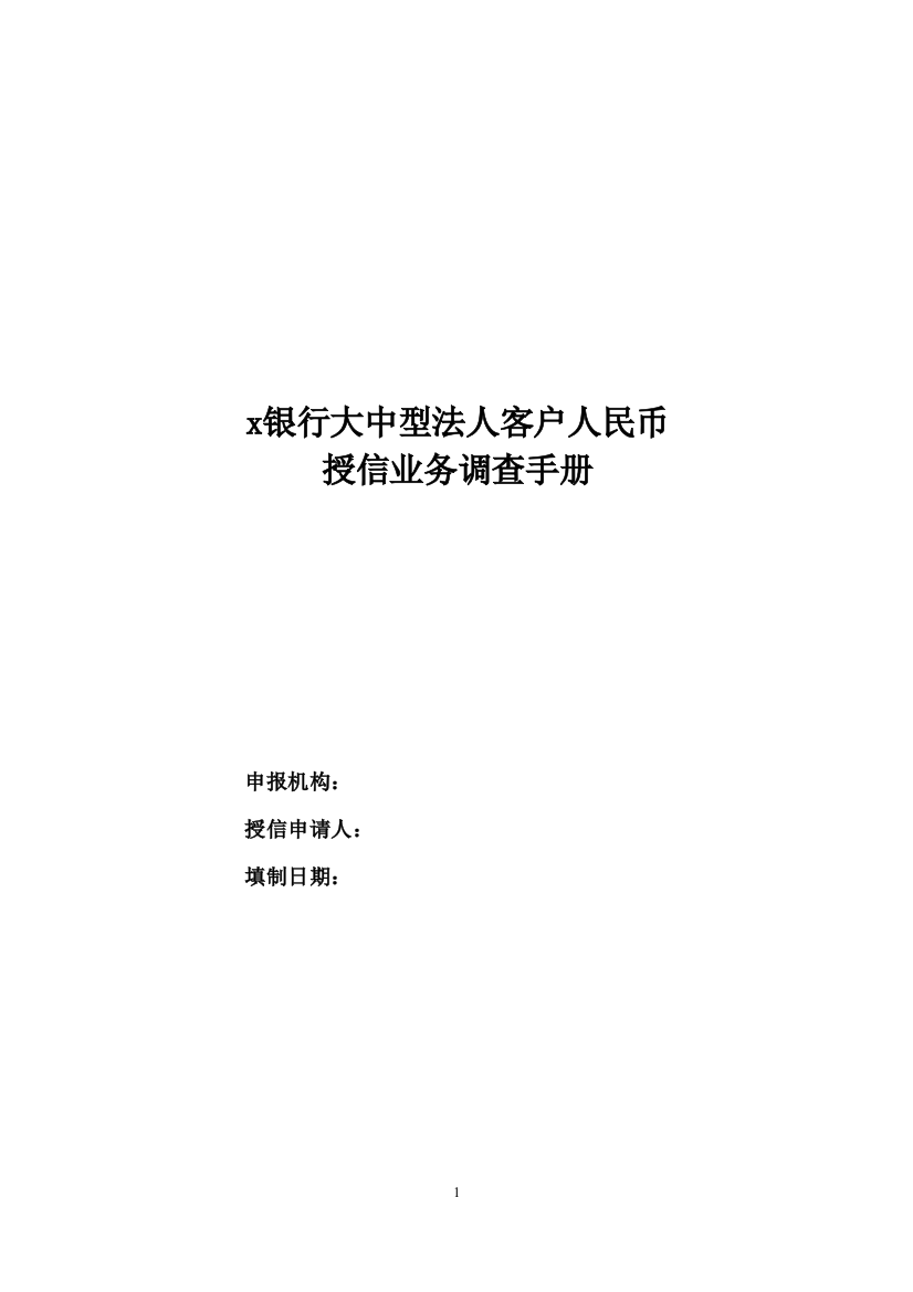 银行大中型法人客户人民币调查报告(分行权限-----非标类模板)