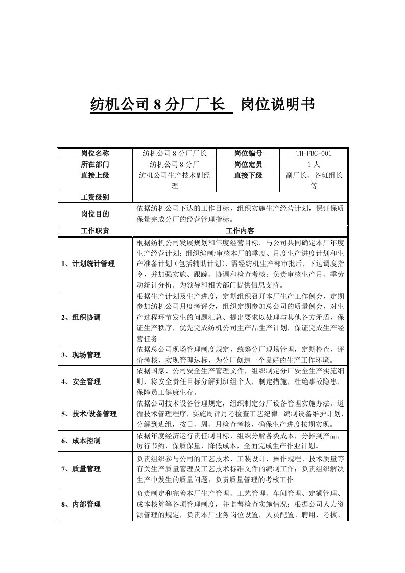 纺机公司岗位说明书大全1