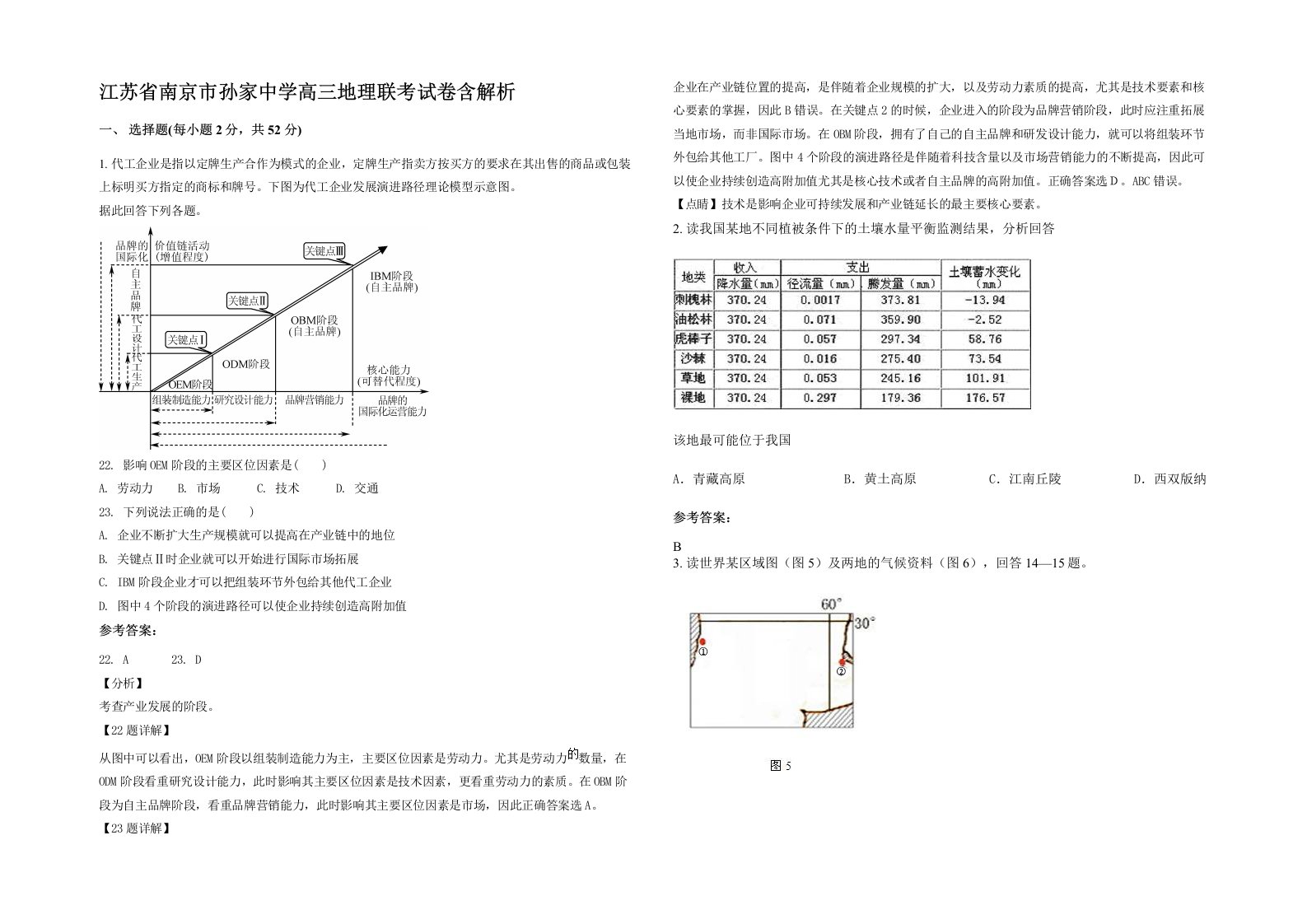 江苏省南京市孙家中学高三地理联考试卷含解析