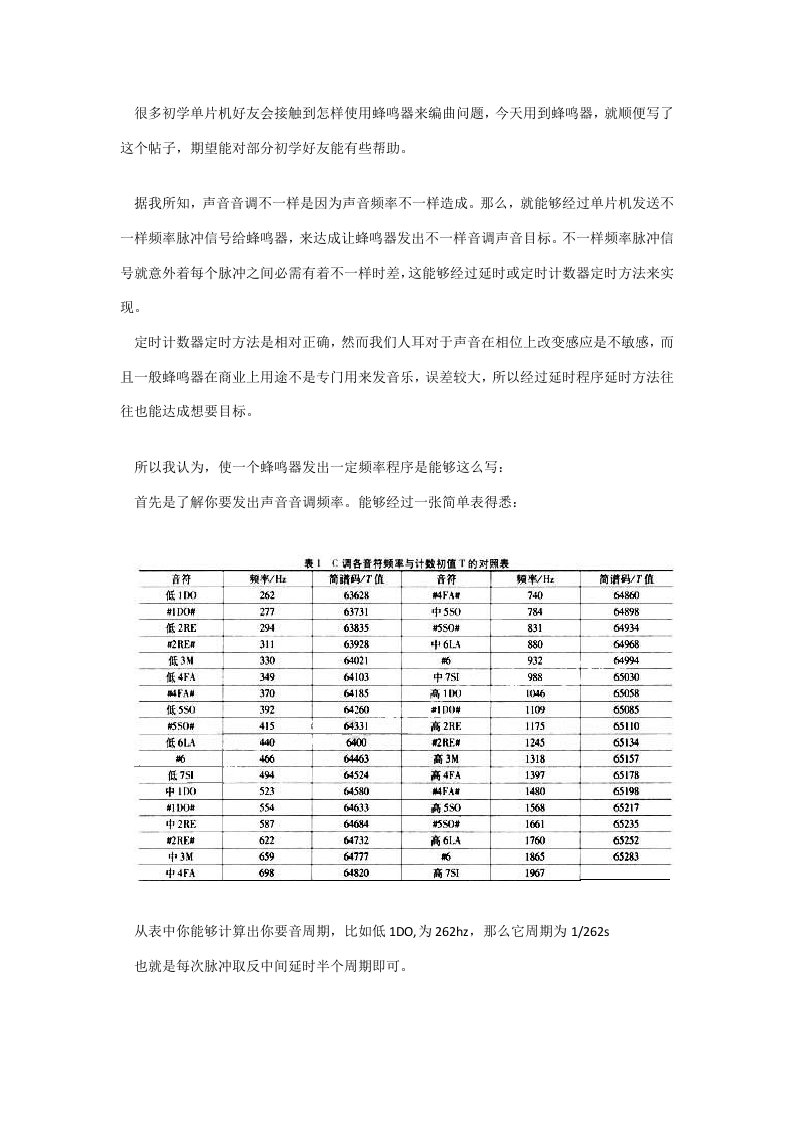 基于c51单片机编写简单蜂鸣器音乐程序的方法模板