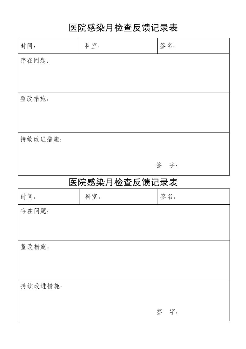 医院感染月检查反馈