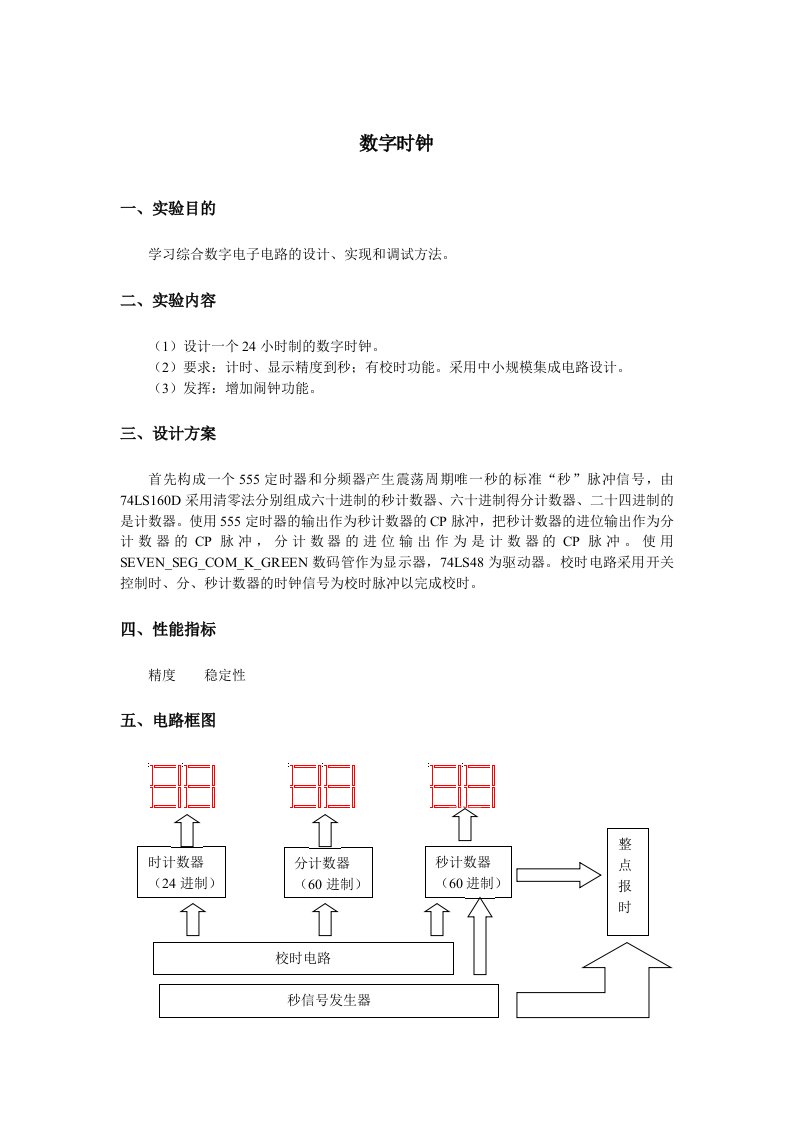 multisim数字电子技术电子时钟设计实验报告