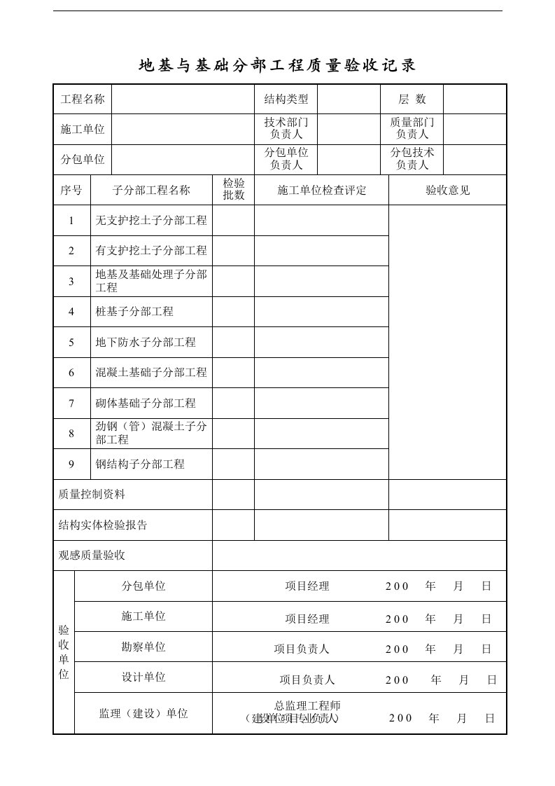 建筑资料-地基与基础分部工程质量验收记录