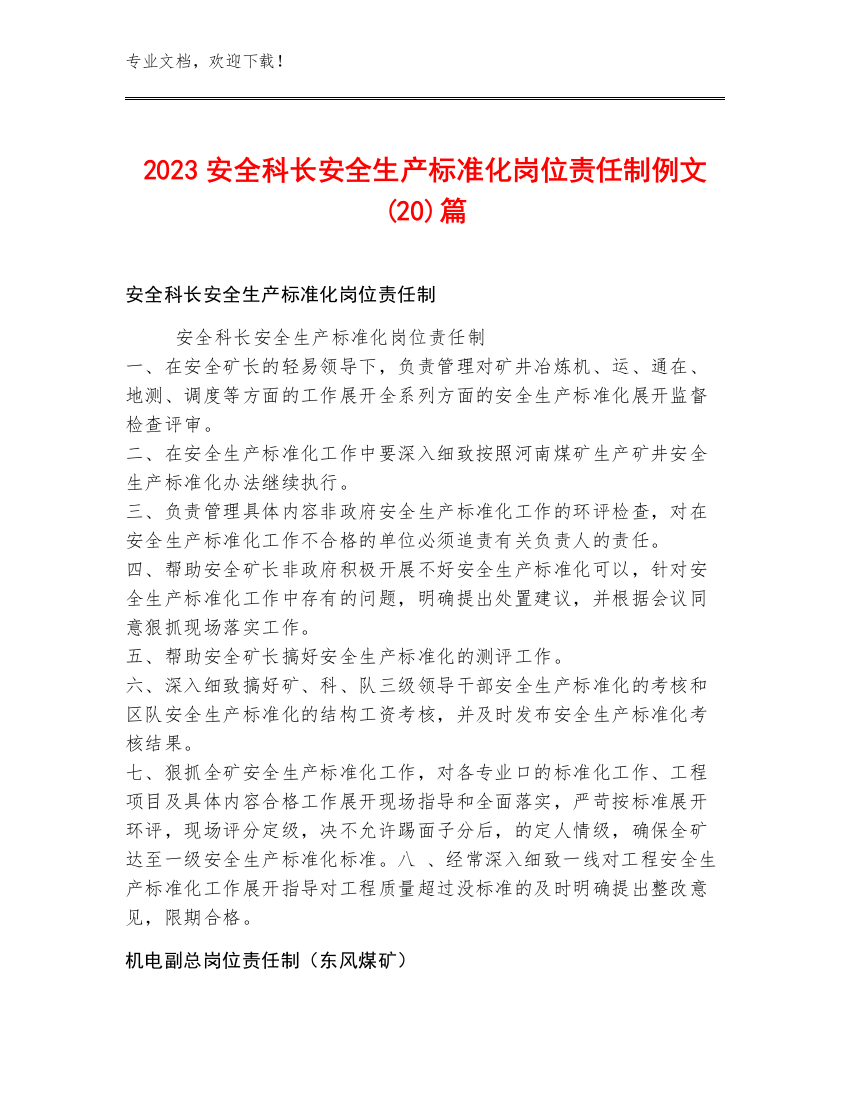 2023安全科长安全生产标准化岗位责任制例文(20)篇