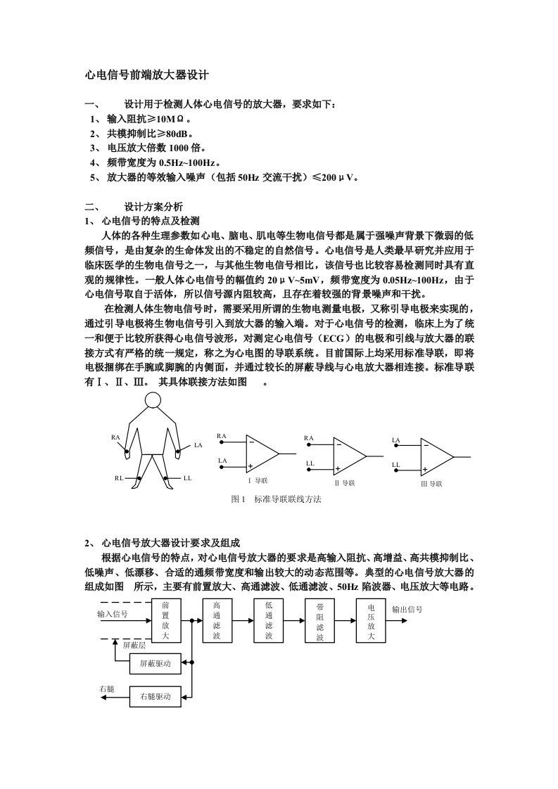 心电信号前端放大器设计