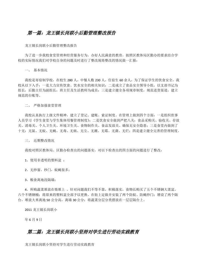 龙王镇长岗联小后勤管理整改报告[修改版]