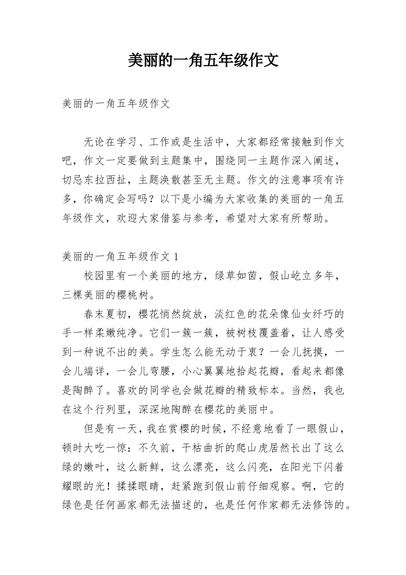 美丽的一角五年级作文