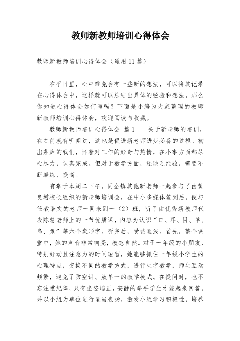 教师新教师培训心得体会