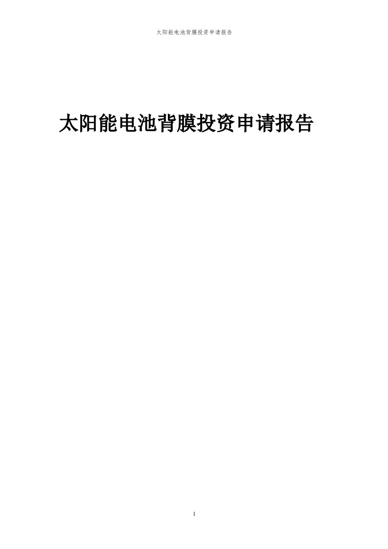 2024年太阳能电池背膜投资申请报告代可行性研究报告