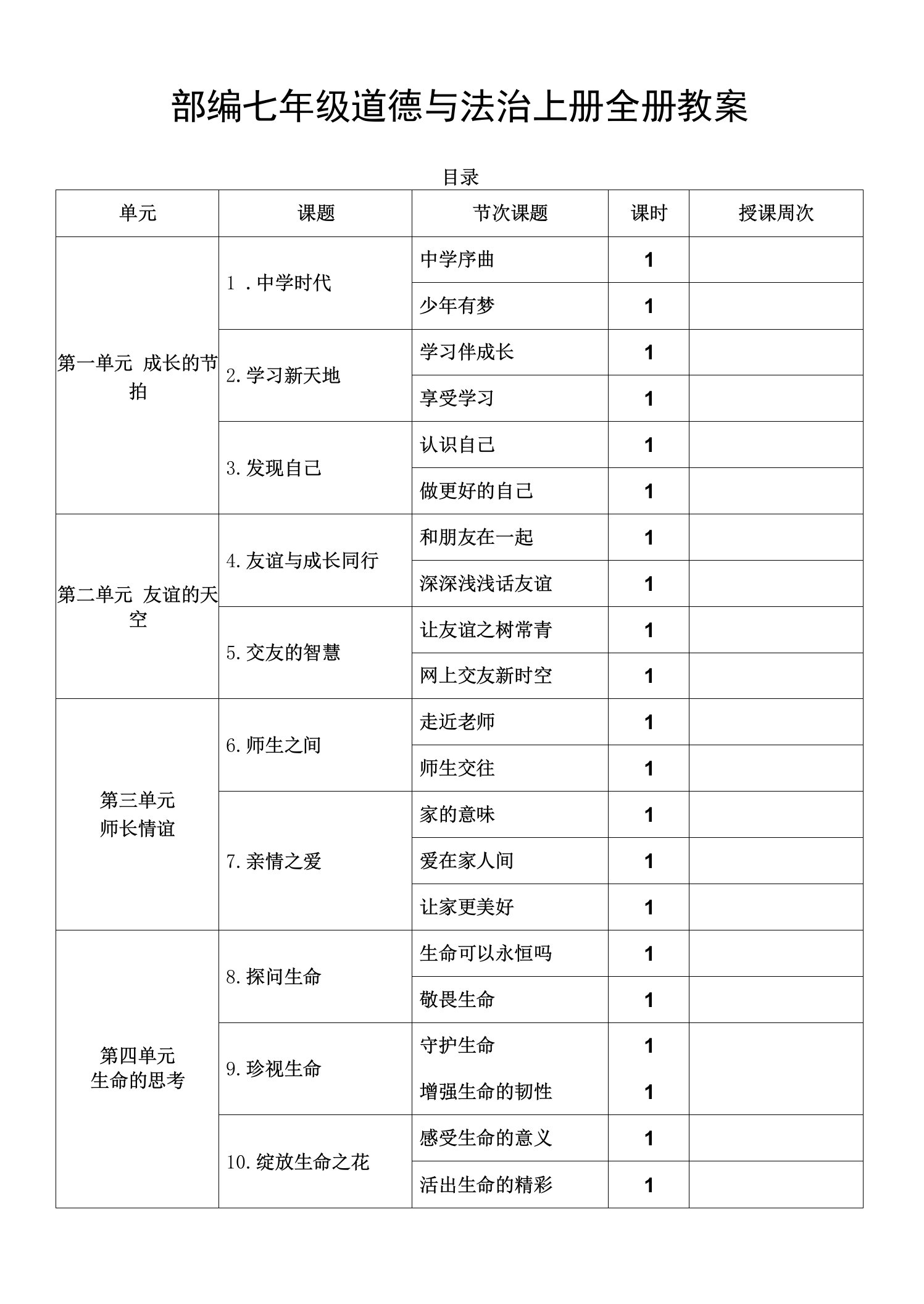 部编道德与法治七年级上册全册教案（含反思）