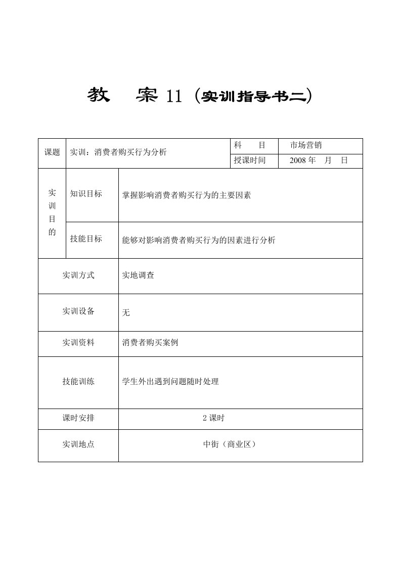 管理学院市场营销教案11实训：消费者购买行为分析