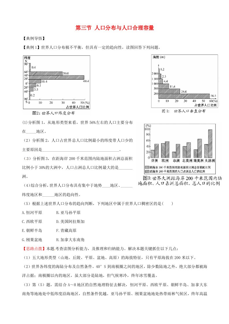 高中地理1.3人口分布和人口合理容量精练精析鲁教版必修