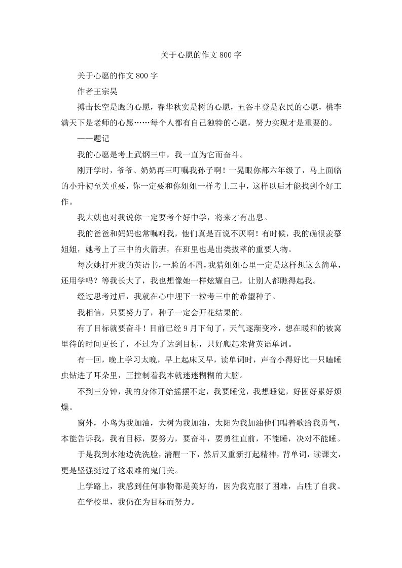 关于心愿的作文800字