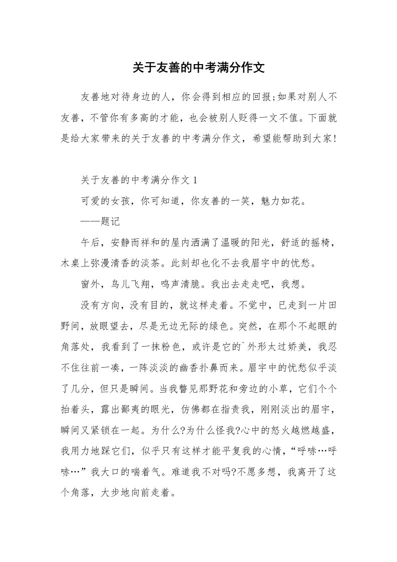 关于友善的中考满分作文