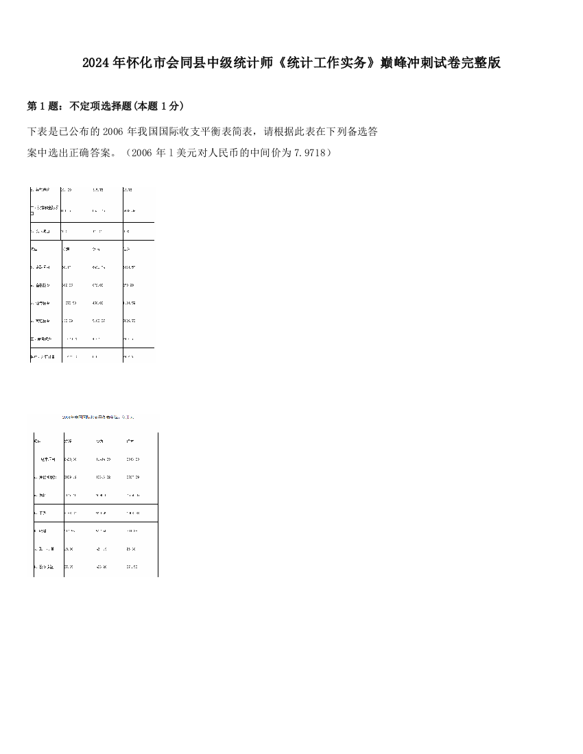 2024年怀化市会同县中级统计师《统计工作实务》巅峰冲刺试卷完整版