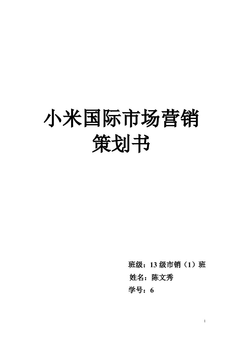 小米国际市场营销策划书