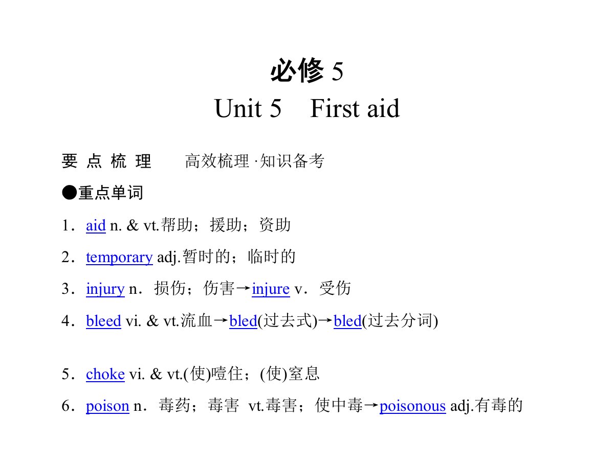 2011年高考英语(人教版)要点梳理重点突破：必修5Unit5Firstaid