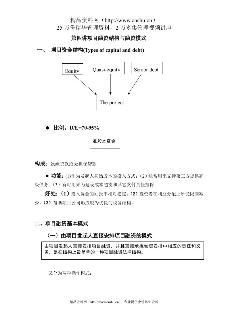 第四讲项目融资筹资渠道与融资模式