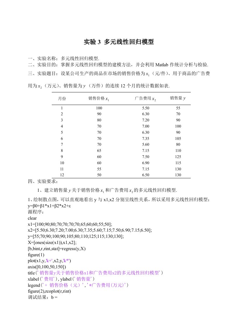 实验3-多元线性回归模型