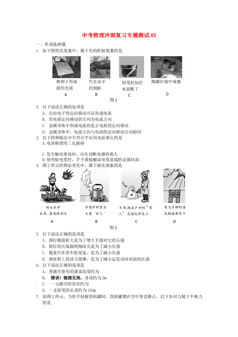 （整理版）中考物理冲刺复习专题测试83