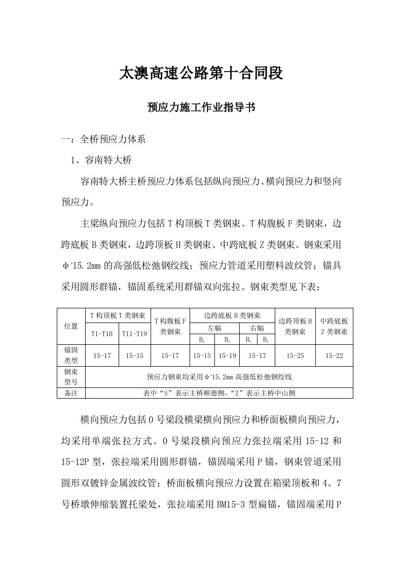 建筑工程管理-太澳高速公路预应力施工技术交底