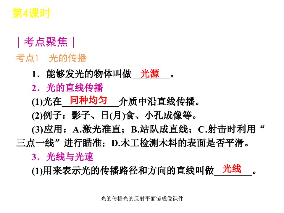 光的传播光的反射平面镜成像课件