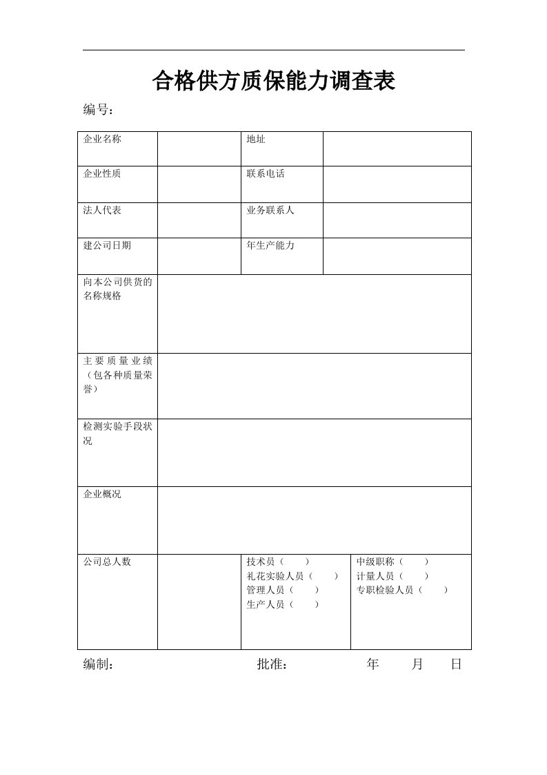 合格供方质保能力调查表(一)