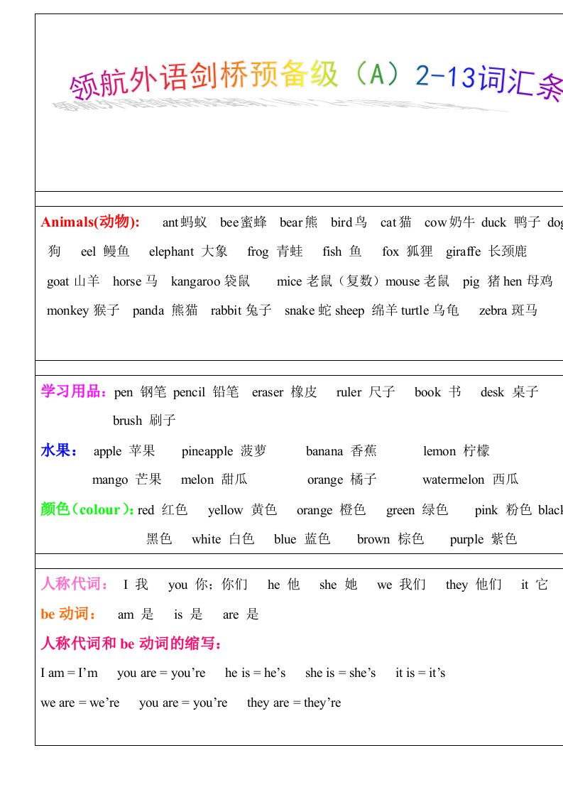 剑桥预备级210词汇条