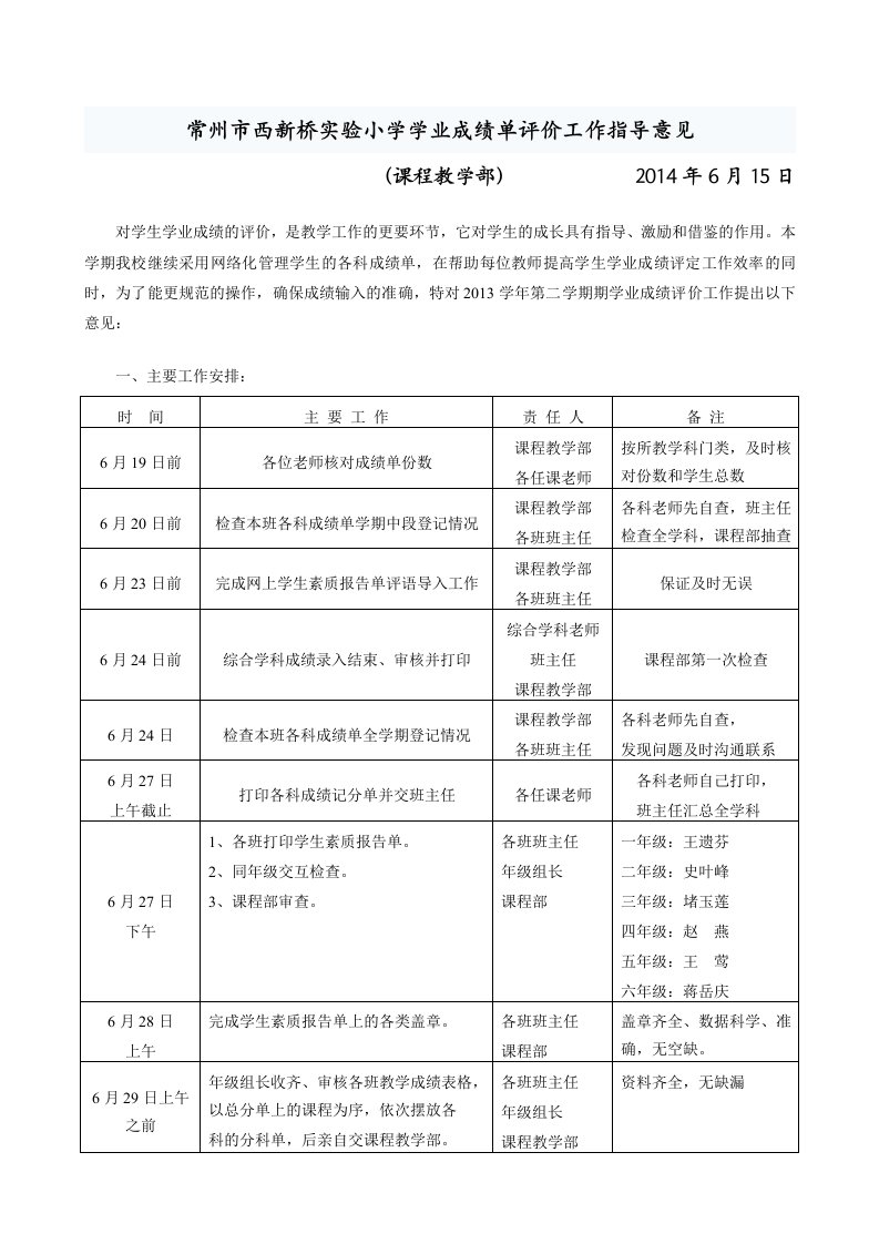 常州西新桥小学学业成绩单评价工作指导意见