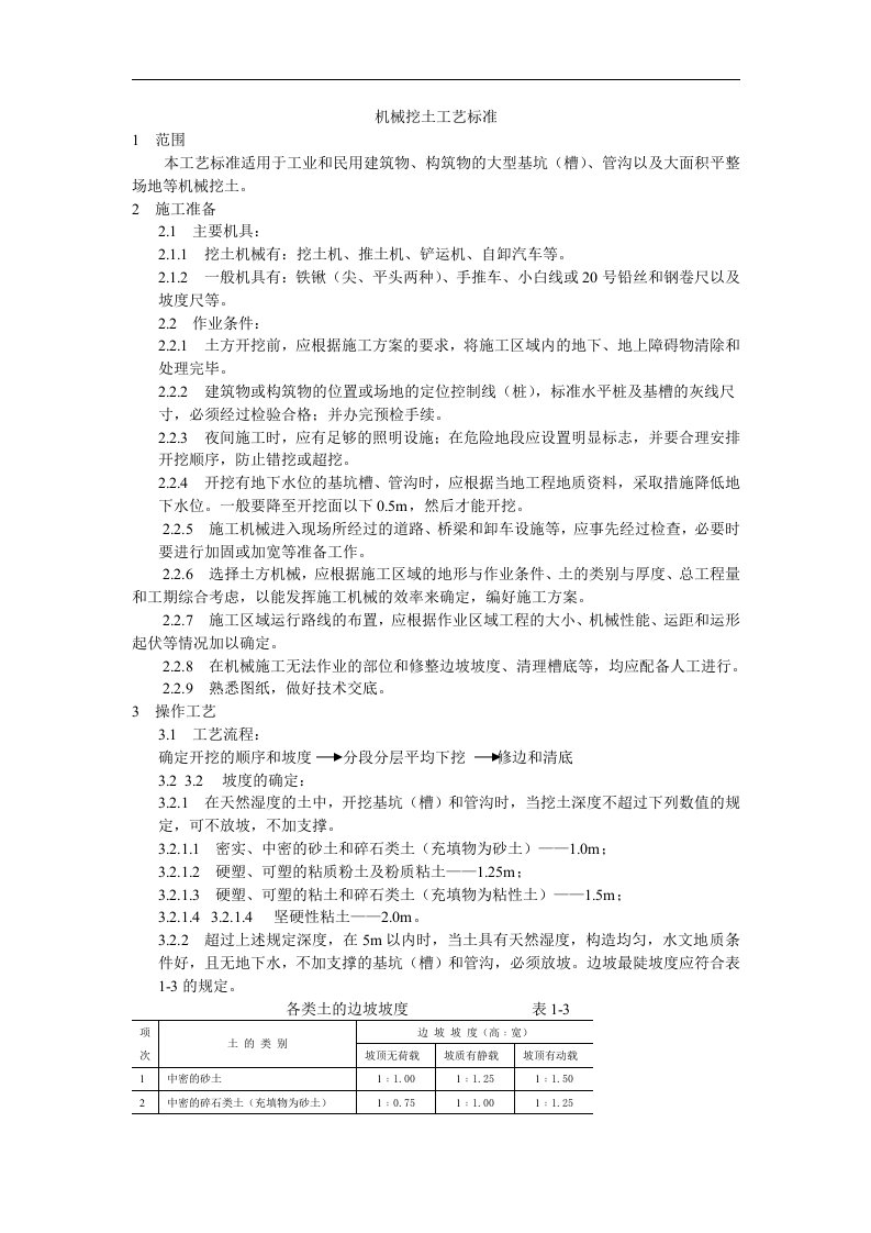 建筑资料-机械挖土工艺标准